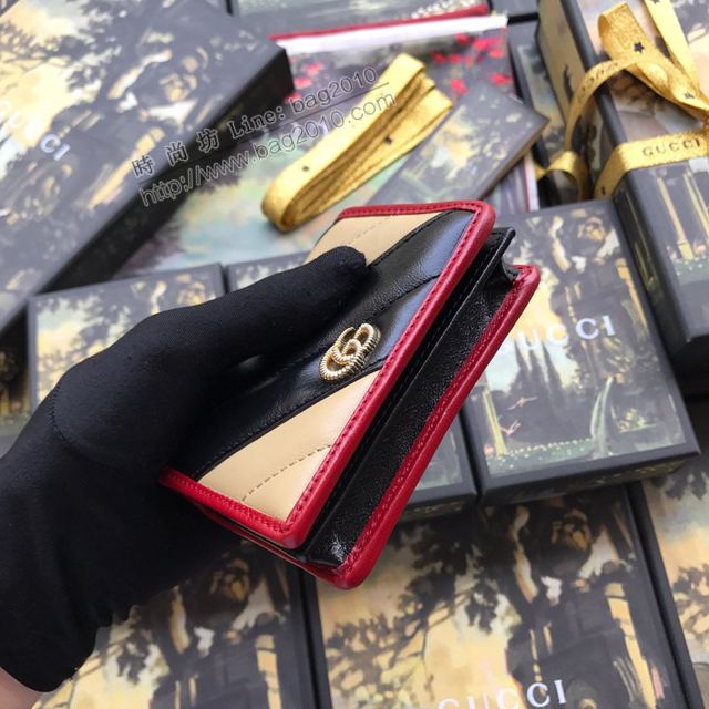 Gucci包 古馳卡包 573811卡其拼全皮 2019新款復古風格櫻桃紅皮滾邊卡包 GG marmont小卡包  gudj1441